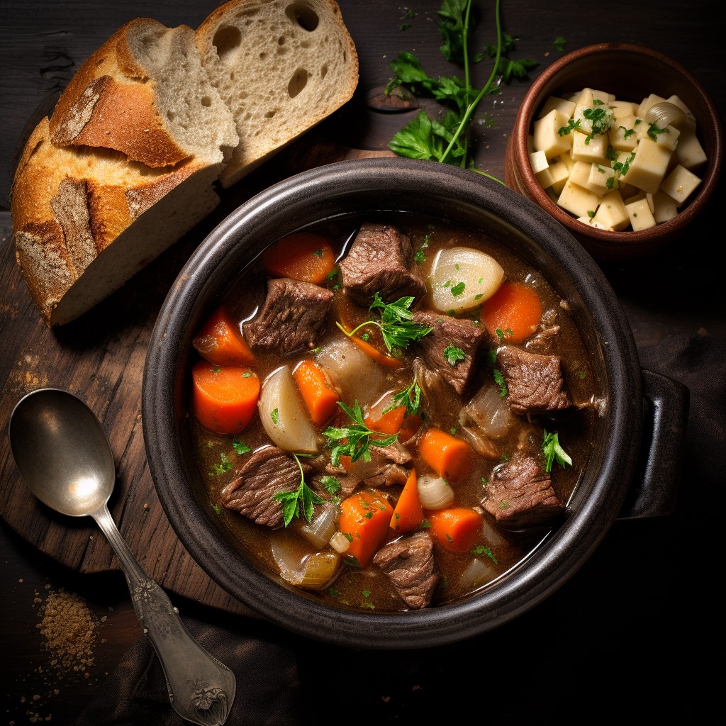 Beef stew in a bowl.